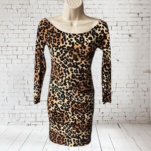Leopard Print Off Shoulder Midi Dress